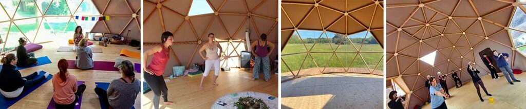 pratique cercle de femme meditation dans un dome geodesique